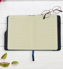 Kişiye Özel Sevgililer Karikatürlü Lacivert Termo Deri Defter-1