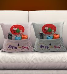 BK Gift Kişiye Özel Yılbaşı Tasarımlı 2'li Organizer Kumanda ve Atıştırmalık Cepli Pembe&Gri Kırlent Yastık- 8, Yılbaşı Hediyesi, Yeni Yıl Hediyeleri