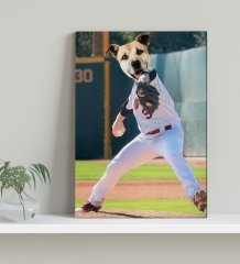 Evcil Dostlara Özel Beyzbol Oyuncusu Tasarımlı Portre Kanvas Tablo 30x50cm-5