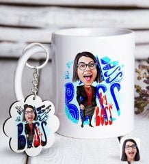 Kişiye Özel Bayan Big Boss Karikatürlü Beyaz Kupa ve Anahtarlık Hediye Seti-3