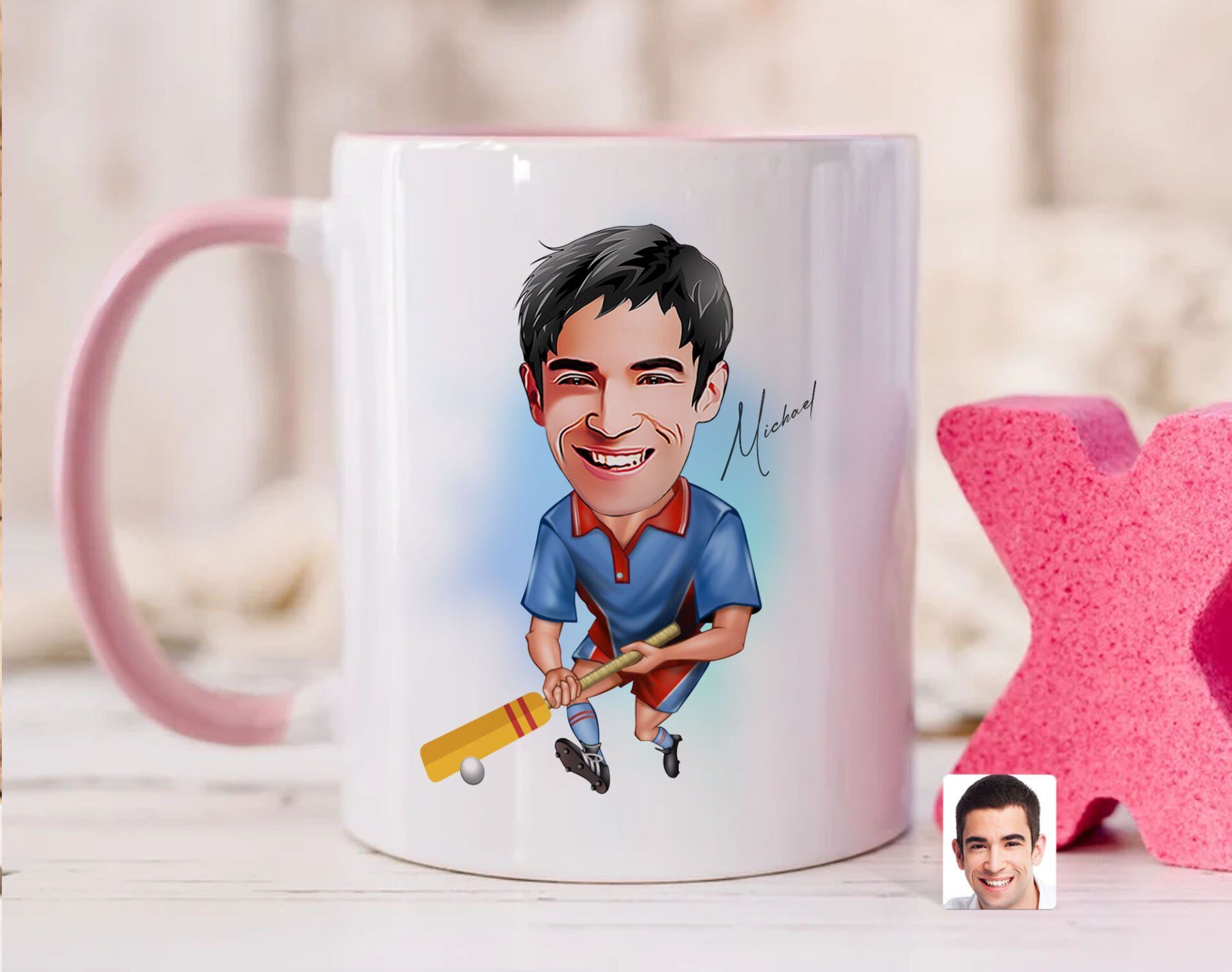 Bk Gift Kişiye Özel Cricket Karikatürlü Pembe Kupa Bardak-1, Sevgiliye Hediye, Arkadaşa Hediye