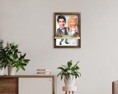 Kişiye Özel Evleniyoruz Karikatürlü Doğal Masif Ahşap Çerçeveli Tablo Duvar Rafı-6