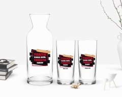 Kişiye Özel Renkli Baskılı Yarıya Kadar Değil Yaraya Kadar Tasarımlı İkili Rakı Bardağı ve Karaf Hediye Seti-4