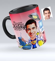 Kişiye Özel Bay Diş Hekimi Karikatürlü Siyah Kupa Bardak - 1