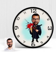 Kişiye Özel Hakim Karikatür Ahşap Duvar Saati - 1