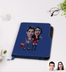 Kişiye Özel Sevgililer Karikatürlü Lacivert Termo Deri Defter-1
