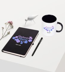 Kişiye Özel Öğretmenler Gününüz Kutlu Olsun Temalı Siyah Defter Kalem Kupa Seti - 3