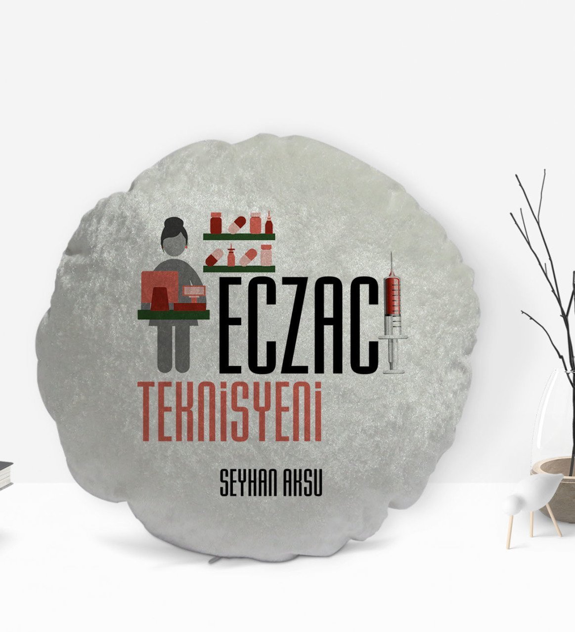 Kişiye Özel İsimli Eczacı Teknisyeni Tasarımlı Dekoratif Kırlent Yastık-1