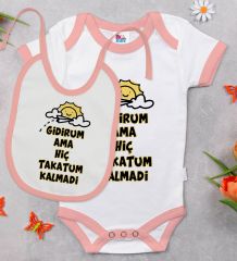 BK Kids Takatum Kalmadi Tasarımlı Pembe Bebek Body Zıbın ve Mama Önlüğü Hediye Seti-1