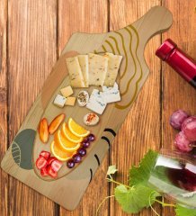 BK Gift Modern Art Tasarımlı Dikdörtgen Şeklinde Doğal Ahşap Servis ve Sunum Tabağı Model 4
