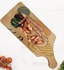 BK Gift Modern Art Tasarımlı Dikdörtgen Şeklinde Doğal Ahşap Servis ve Sunum Tabağı Model 4