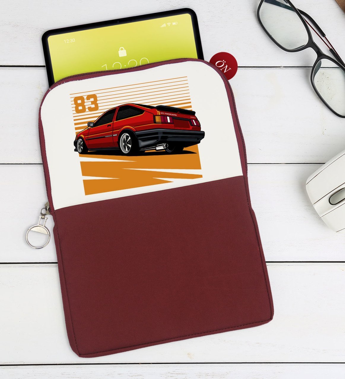 BK Gift Drift Car Tasarımlı Taşınabilir Koruyucu Tablet Kılıfı & Organizer Çanta - Bordo-1