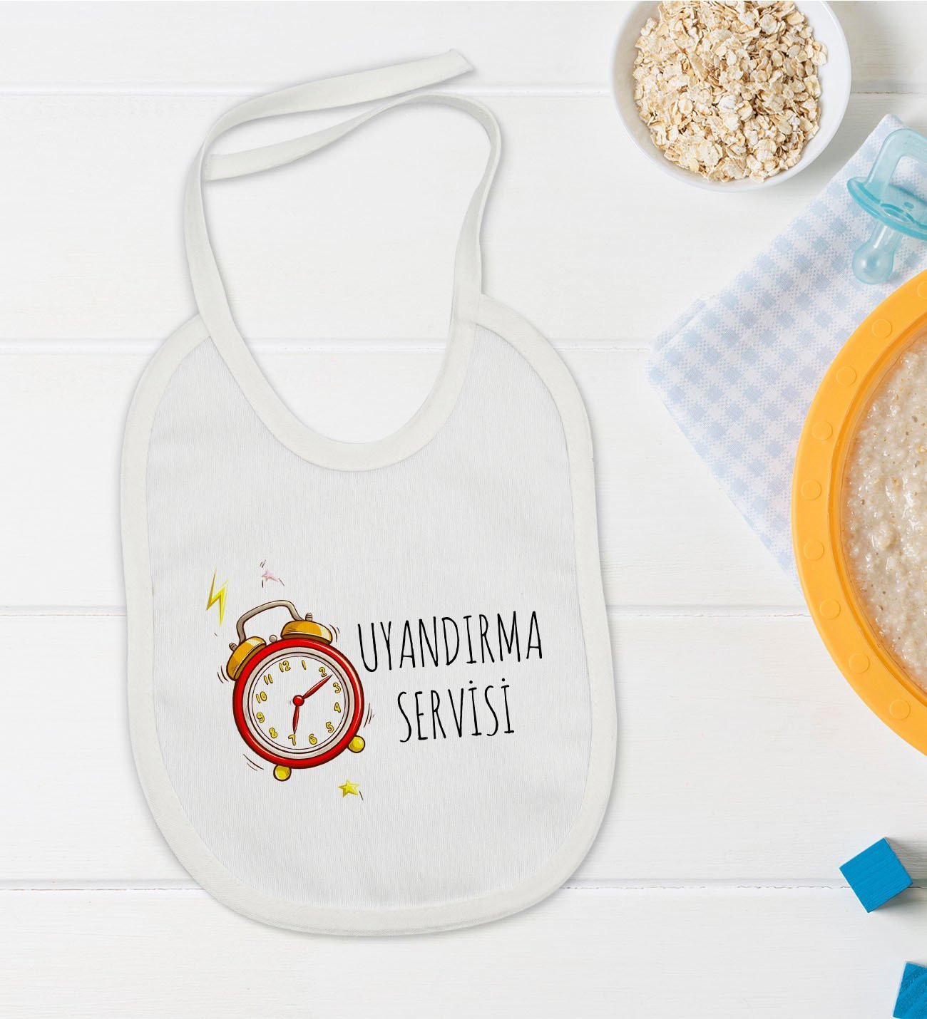 BK Kids Uyandırma Servisi Tasarımlı Bebek Mama Önlüğü - Model 1