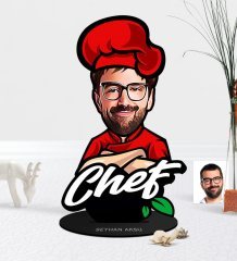 Kişiye Özel Bay Chef Karikatürlü Ahşap Biblo-10