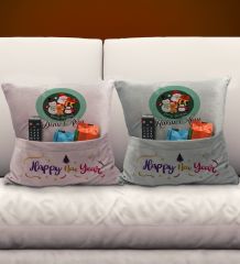 BK Gift Kişiye Özel Yılbaşı Tasarımlı 2'li Organizer Kumanda ve Atıştırmalık Cepli Pembe&Gri Kırlent Yastık- 7, Yılbaşı Hediyesi, Yeni Yıl Hediyeleri