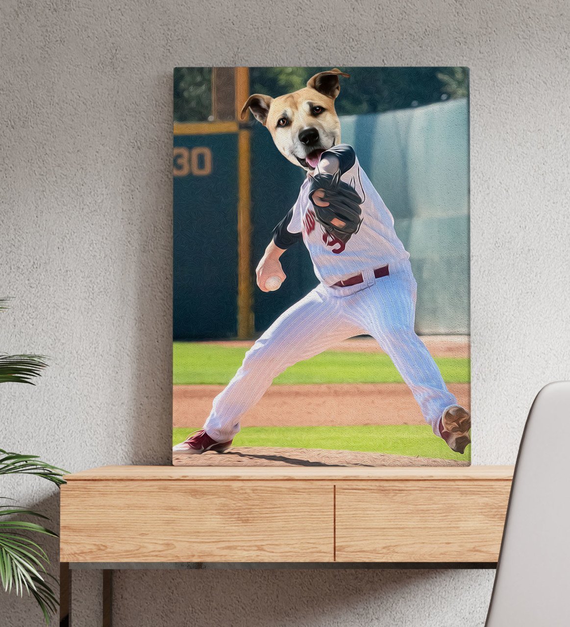 Evcil Dostlara Özel Beyzbol Oyuncusu Tasarımlı Portre Kanvas Tablo 50x70cm-5