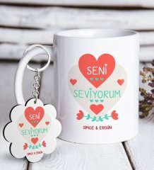 Kişiye Özel Sevgililer Günü Beyaz Kupa ve Anahtarlık Hediye Seti-57