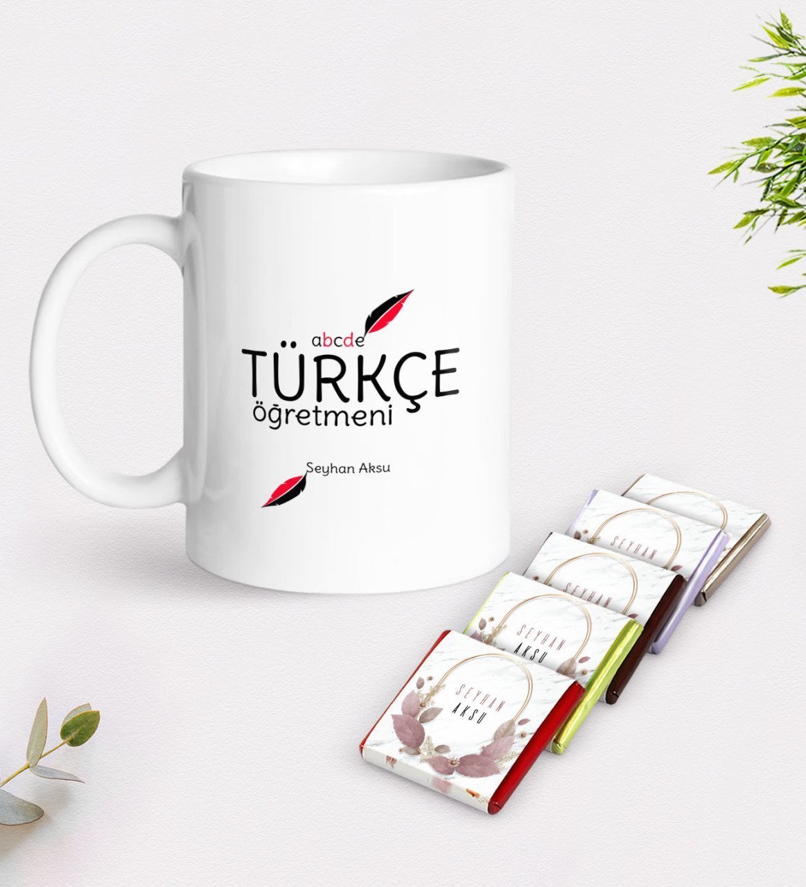 Kişiye Özel Türkçe Öğretmeni Beyaz Kupa ve Çikolata Hediye Seti-2