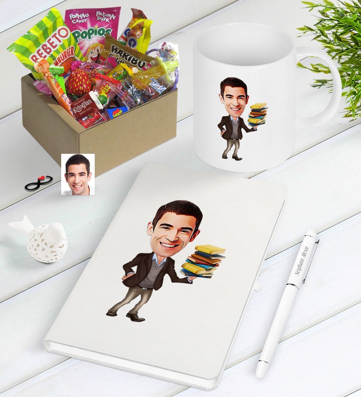 Kişiye Özel Bay Öğretmen Karikatürlü Nostaljik Lezzetler Defter Kalem Kupa Hediye Seti-8