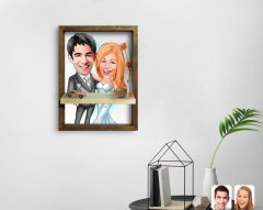 Kişiye Özel Evleniyoruz Karikatürlü Doğal Masif Ahşap Çerçeveli Tablo Duvar Rafı-5