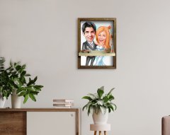 Kişiye Özel Evleniyoruz Karikatürlü Doğal Masif Ahşap Çerçeveli Tablo Duvar Rafı-5
