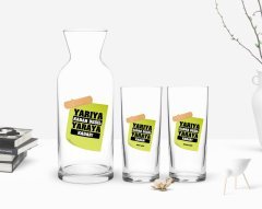 Kişiye Özel Renkli Baskılı Yarıya Kadar Değil Yaraya Kadar Tasarımlı İkili Rakı Bardağı ve Karaf Hediye Seti-3