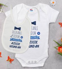 BK Kids Sünnet Tasarımlı Beyaz Bebek Body Zıbın ve Mama Önlüğü Hediye Seti-5