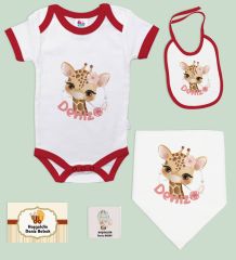 BK Kids Kişiye Özel İsimli 5 Parça Kırmızı Bebek Body Zıbın ve Battaniye Hediye Seti, Yeni Doğan Bebek Giyim Hediyesi-9