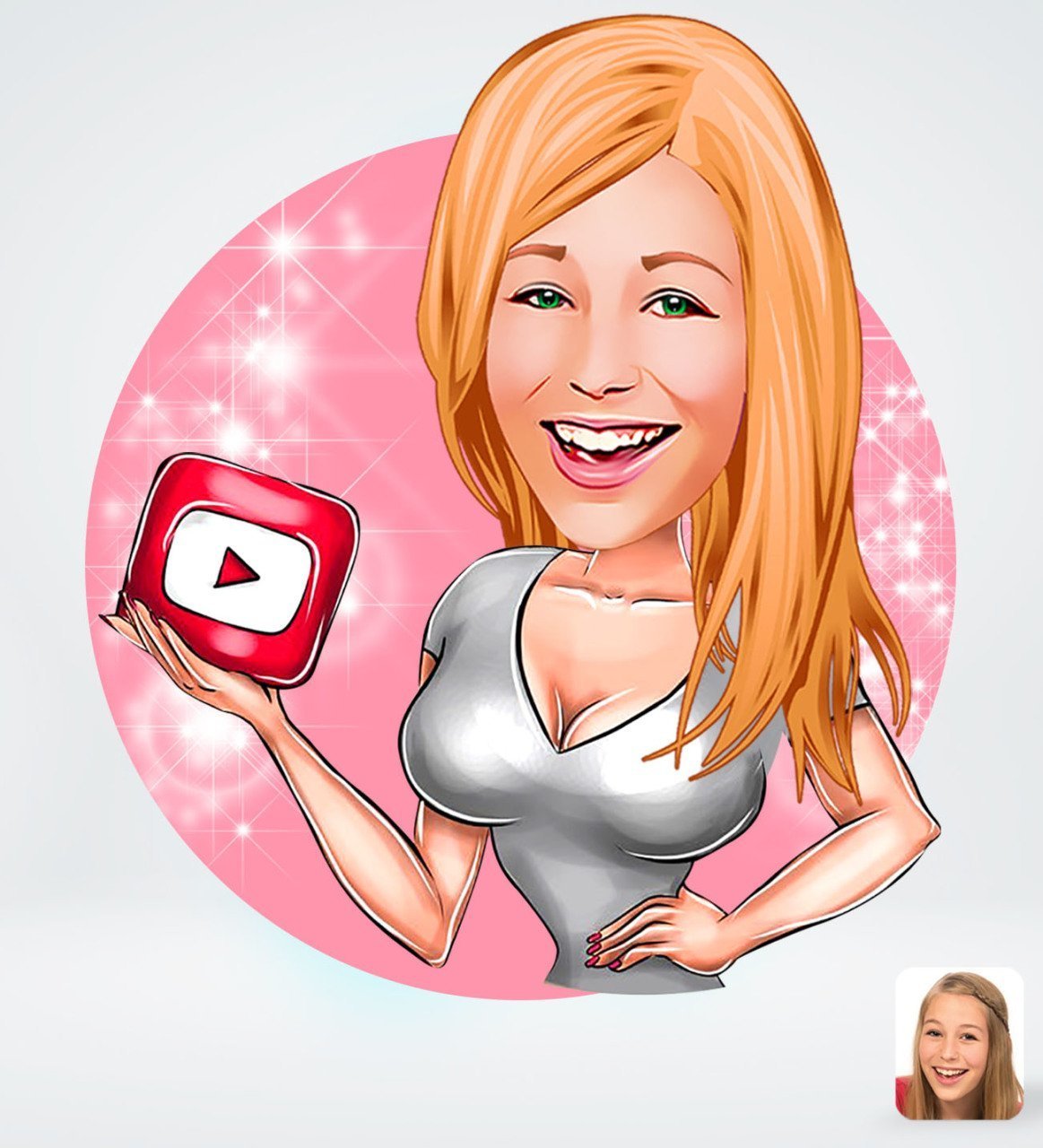 Kişiye Özel Kadın Youtuber Karikatürlü Sosyal Medya Dijital Profil Fotoğrafı - Model 2