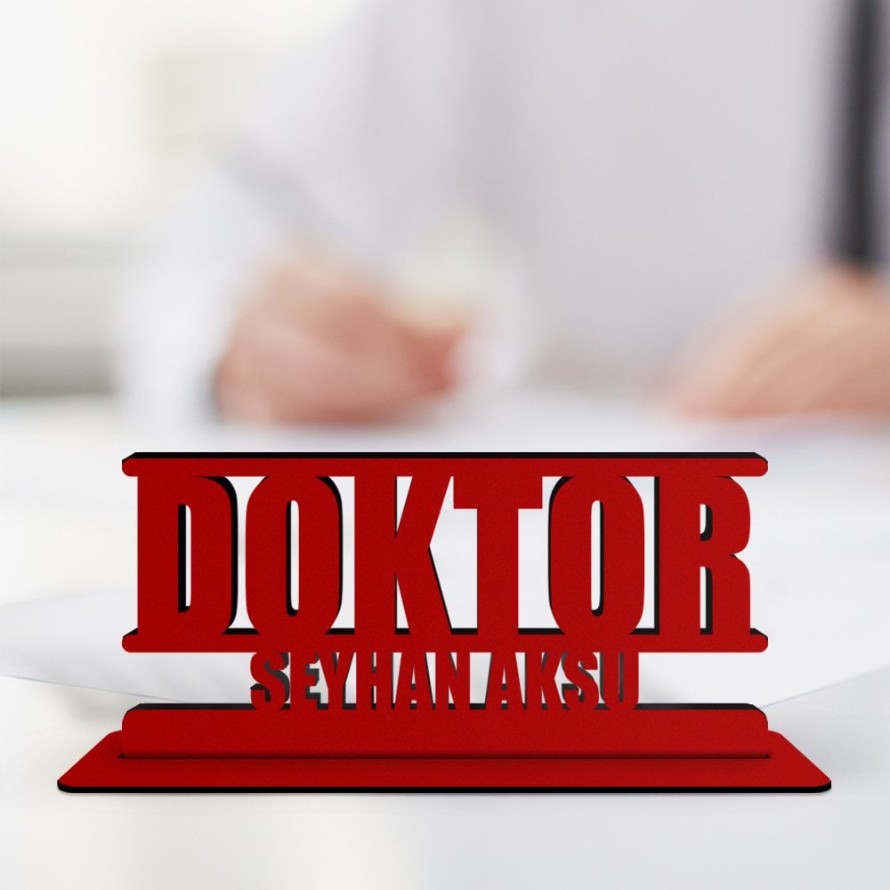 Kişiye Özel Mesleki Doktor Ahşap Masa İsimliği (Model A2)