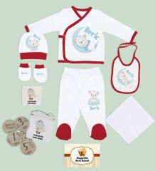 BK Kids Kişiye Özel Kırmızı Hastane Çıkışı,Bebek Anı Kartı,Yeni Doğan Bebek Giyim Hediyesi,9 Parça Bebek Hediye Seti-3