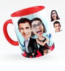 Kişiye Özel Sevgililer Karikatürlü Kırmızı Kupa Bardak - 6