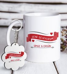 Kişiye Özel Sevgililer Günü Beyaz Kupa ve Anahtarlık Hediye Seti-56