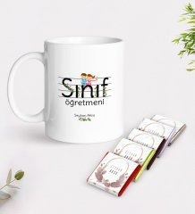 Kişiye Özel Sınıf Öğretmeni Beyaz Kupa ve Çikolata Hediye Seti-17