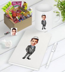 Kişiye Özel Bay Mühendis Karikatürlü Nostaljik Lezzetler Defter Kalem Kupa Hediye Seti