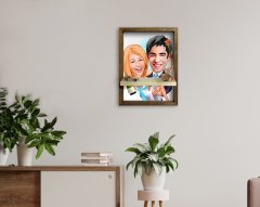 Kişiye Özel Evleniyoruz Karikatürlü Doğal Masif Ahşap Çerçeveli Tablo Duvar Rafı-4