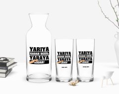 Kişiye Özel Renkli Baskılı Yarıya Kadar Değil Yaraya Kadar Tasarımlı İkili Rakı Bardağı ve Karaf Hediye Seti-2