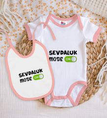 BK Kids Sevdaluk Mode Tasarımlı Pembe Bebek Body Zıbın ve Mama Önlüğü Hediye Seti-1