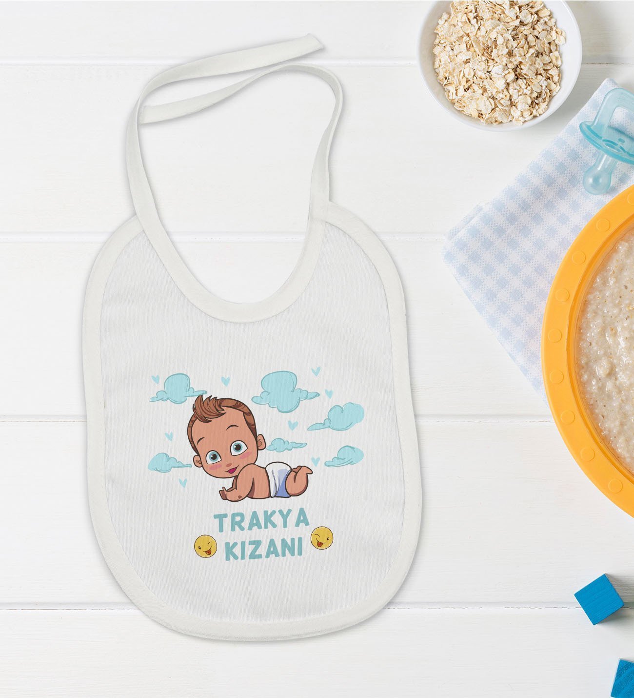 BK Kids Trakya Kızanı Tasarımlı Bebek Mama Önlüğü - Model 1