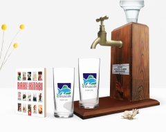 Kişiye Özel Renkli Baskılı Balıkesir Tasarımlı Turistik İkili Rakı Bardağı Ahşap Rakı Standı ve Cep Kitabı Hediye Seti-1
