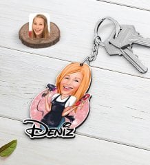 Kişiye Özel Kadın Kuaför Karikatürlü Ahşap Anahtarlık-3