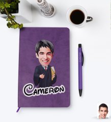 Kişiye Özel Erkek Avukat Karikatürlü Mor Termo Deri Defter Kalem Seti Model 1