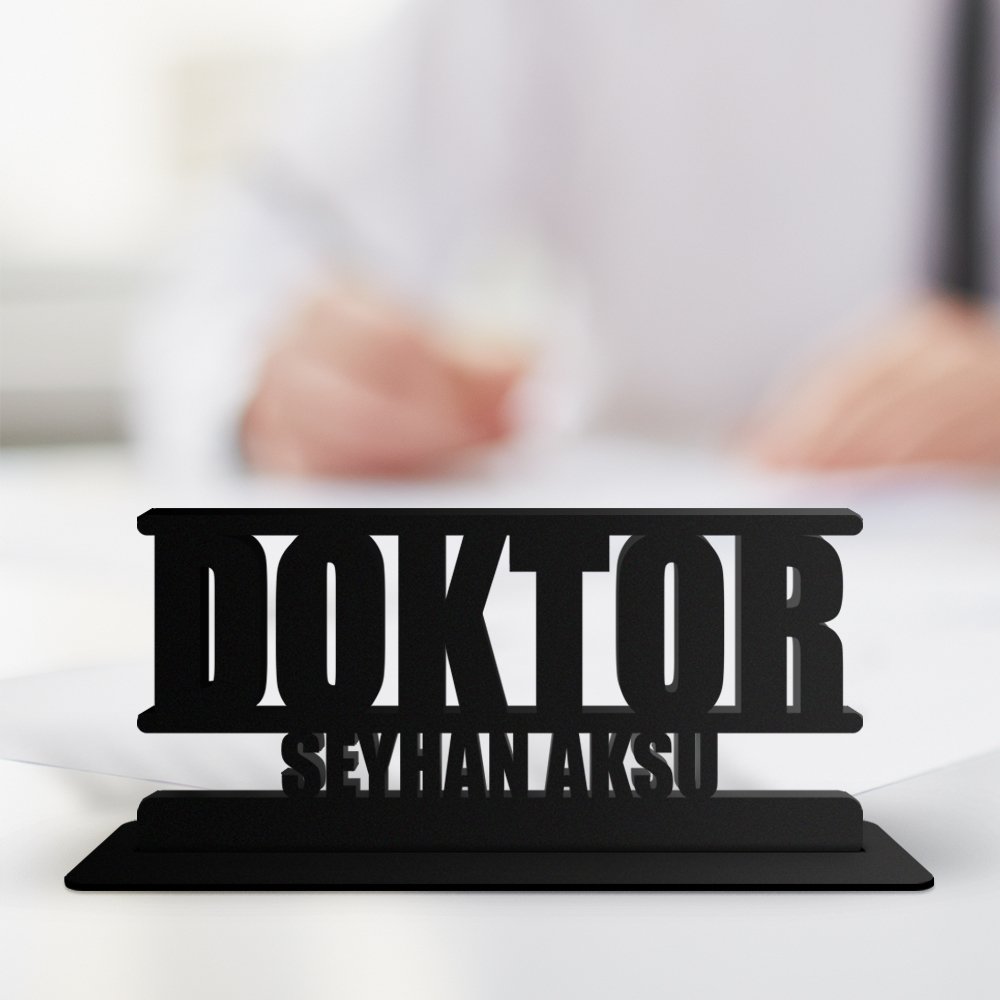 Kişiye Özel Mesleki Doktor Ahşap Masa İsimliği (Model A1)