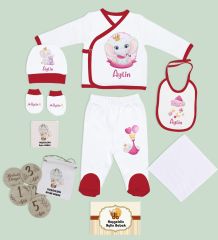 BK Kids Kişiye Özel Kırmızı Hastane Çıkışı,Bebek Anı Kartı,Yeni Doğan Bebek Giyim Hediyesi,9 Parça Bebek Hediye Seti-2