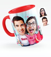 Kişiye Özel Sevgililer Karikatürlü Kırmızı Kupa Bardak - 5