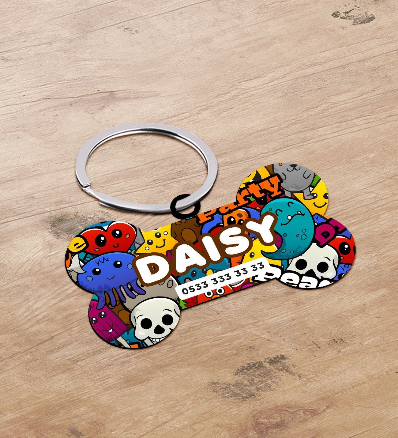 BK Gift Evcil Dostlara Özel İsimli Kemik Şeklinde Ahşap Pet Tasma Künyesi - Model 7