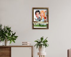 Kişiye Özel Evleniyoruz Karikatürlü Doğal Masif Ahşap Çerçeveli Tablo Duvar Rafı-3