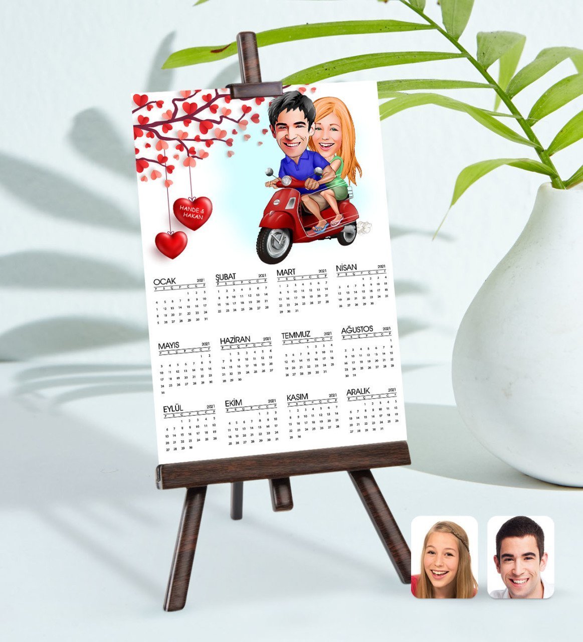 BK Gift Kişiye Özel 15x21 cm Fotoğraf Kartlı Sevgililer Karikatürlü Şövaleli 2023 Takvim -10