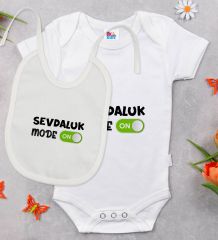 BK Kids Sevdaluk Mode Tasarımlı Beyaz Bebek Body Zıbın ve Mama Önlüğü Hediye Seti-1