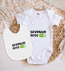 BK Kids Sevdaluk Mode Tasarımlı Beyaz Bebek Body Zıbın ve Mama Önlüğü Hediye Seti-1